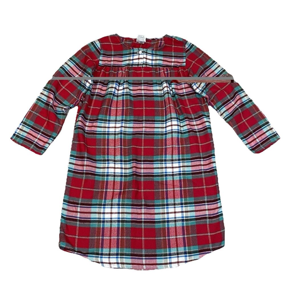 Lands Ends Nightgown Pajamas Girls Size 10 Red Plaid Flannel Holiday